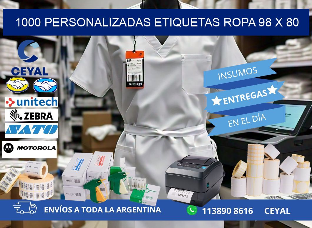 1000 PERSONALIZADAS ETIQUETAS ROPA 98 x 80