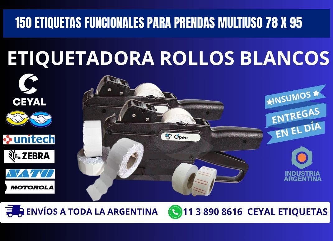 150 ETIQUETAS FUNCIONALES PARA PRENDAS MULTIUSO 78 x 95