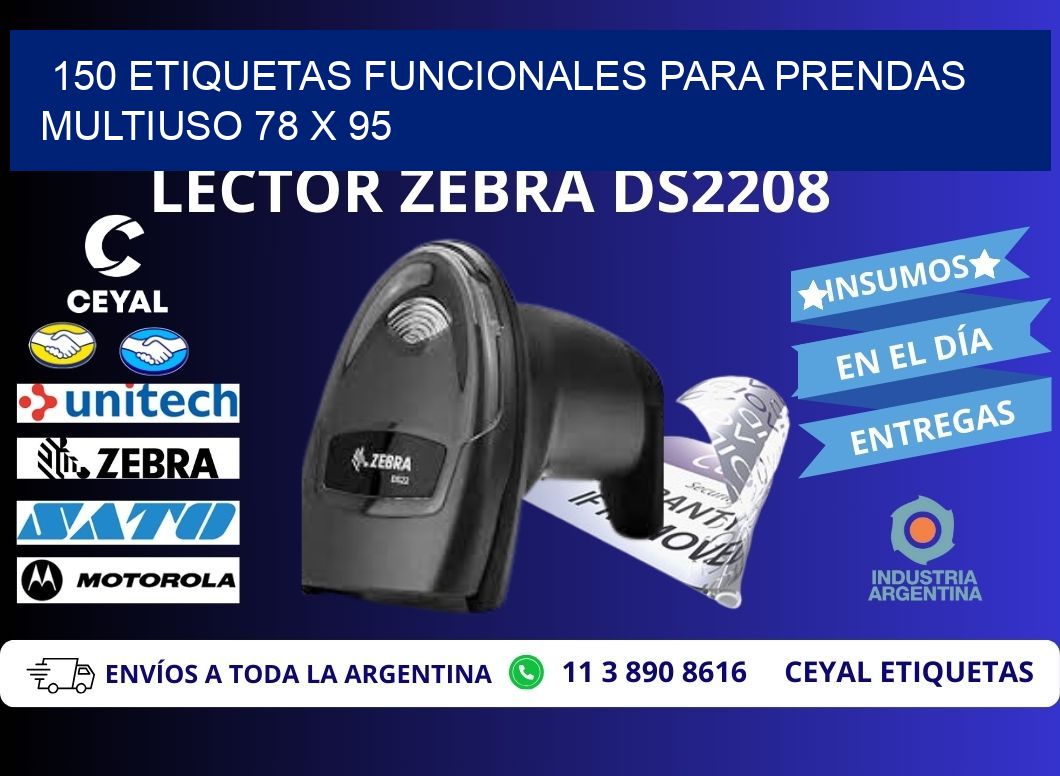 150 ETIQUETAS FUNCIONALES PARA PRENDAS MULTIUSO 78 x 95