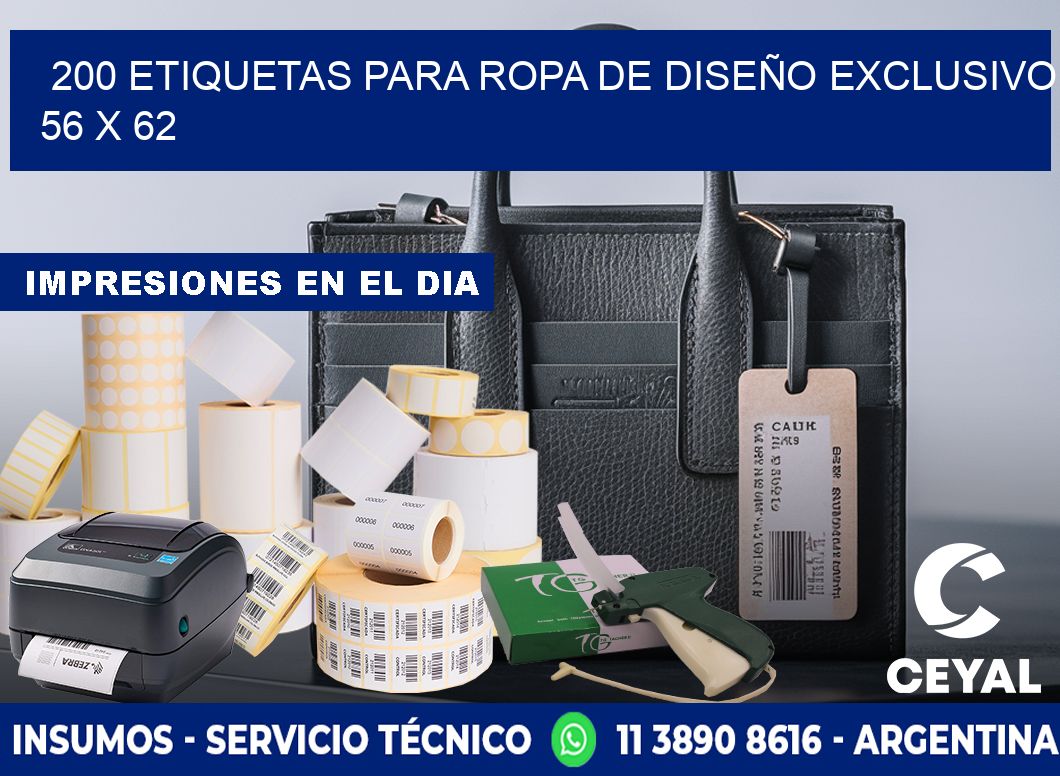 200 ETIQUETAS PARA ROPA DE DISEÑO EXCLUSIVO 56 x 62