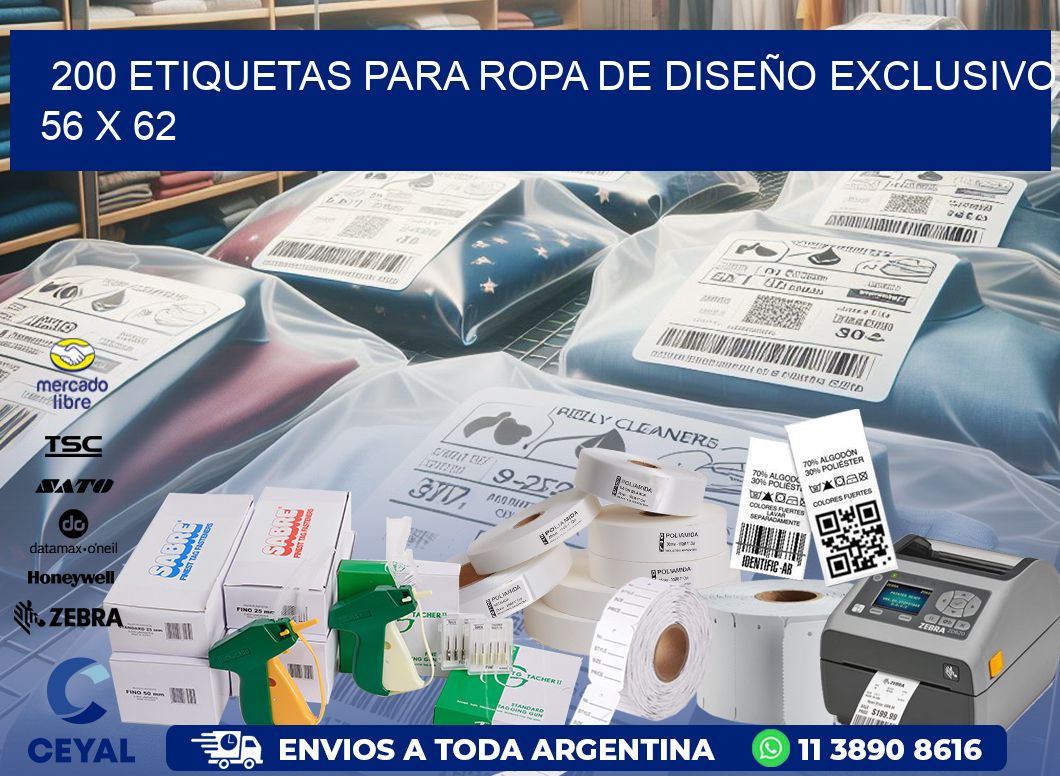 200 ETIQUETAS PARA ROPA DE DISEÑO EXCLUSIVO 56 x 62