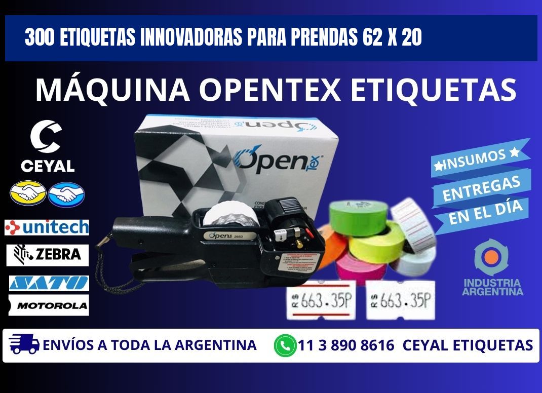 300 ETIQUETAS INNOVADORAS PARA PRENDAS 62 x 20