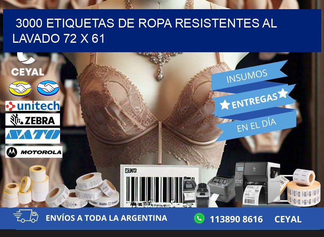 3000 ETIQUETAS DE ROPA RESISTENTES AL LAVADO 72 x 61