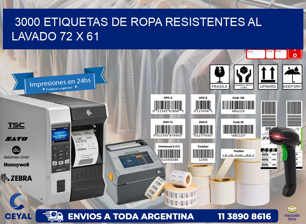 3000 ETIQUETAS DE ROPA RESISTENTES AL LAVADO 72 x 61