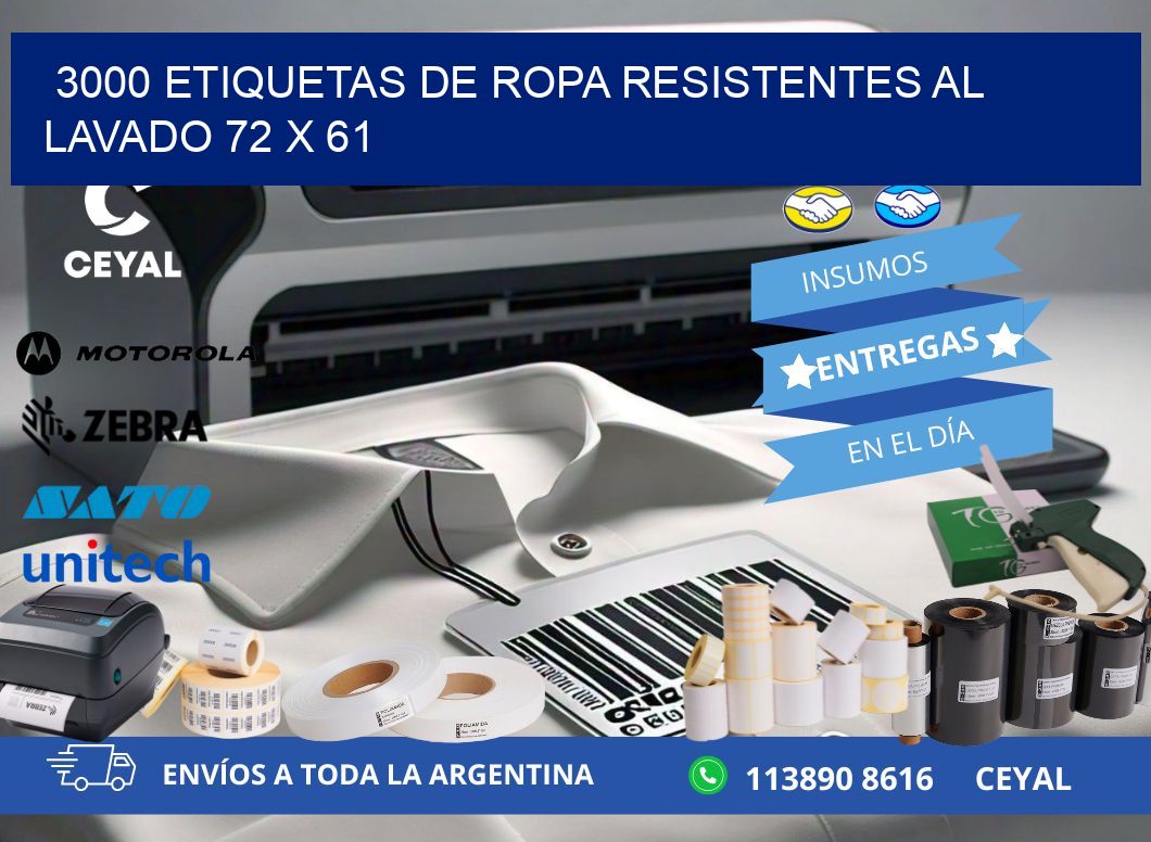 3000 ETIQUETAS DE ROPA RESISTENTES AL LAVADO 72 x 61