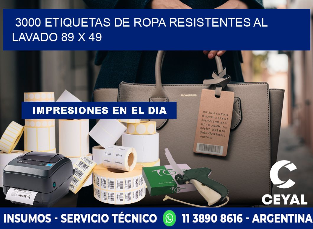 3000 ETIQUETAS DE ROPA RESISTENTES AL LAVADO 89 x 49