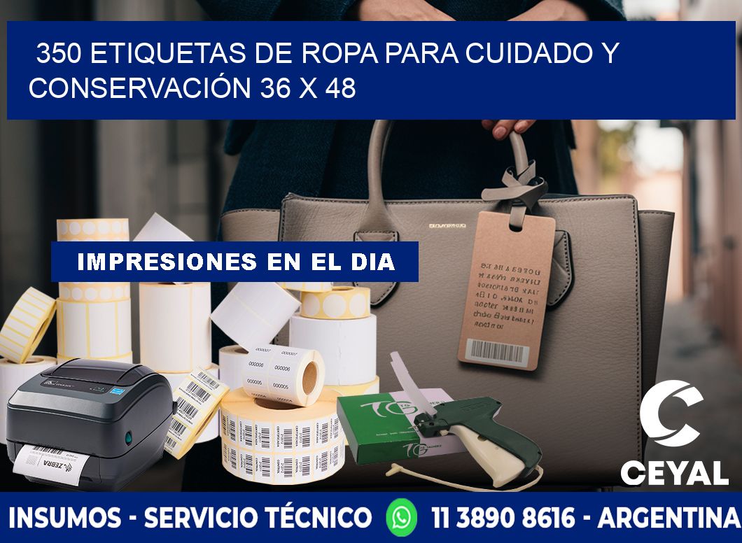 350 ETIQUETAS DE ROPA PARA CUIDADO Y CONSERVACIÓN 36 x 48