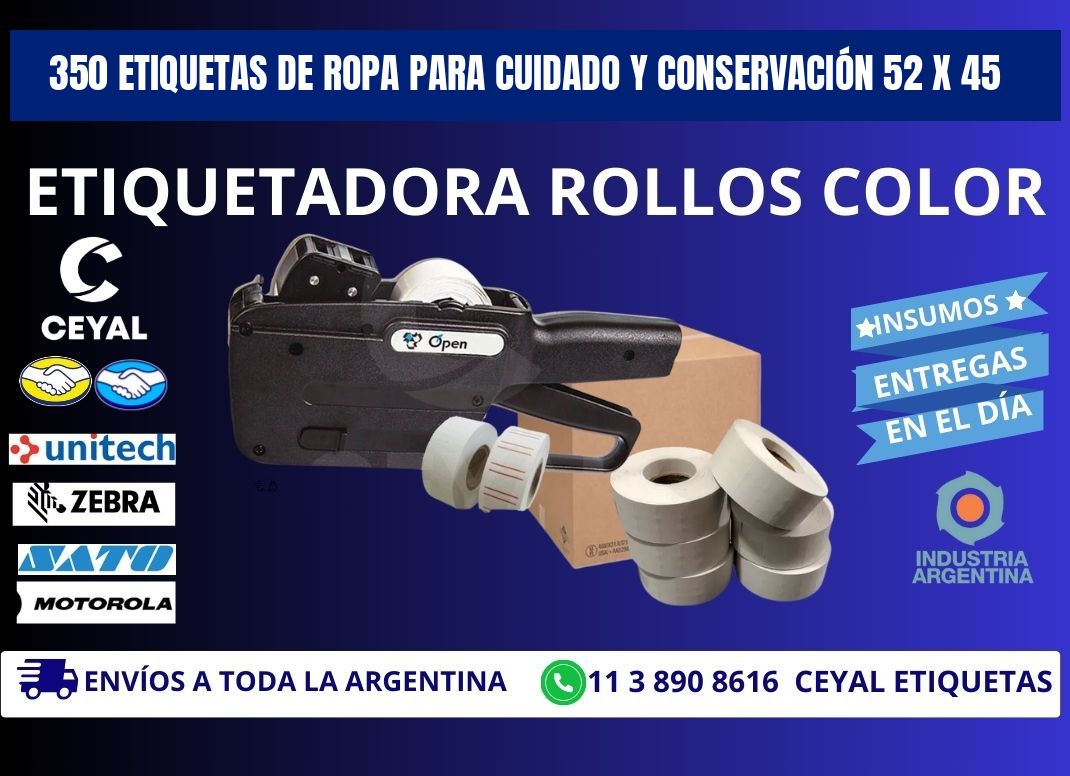 350 ETIQUETAS DE ROPA PARA CUIDADO Y CONSERVACIÓN 52 x 45