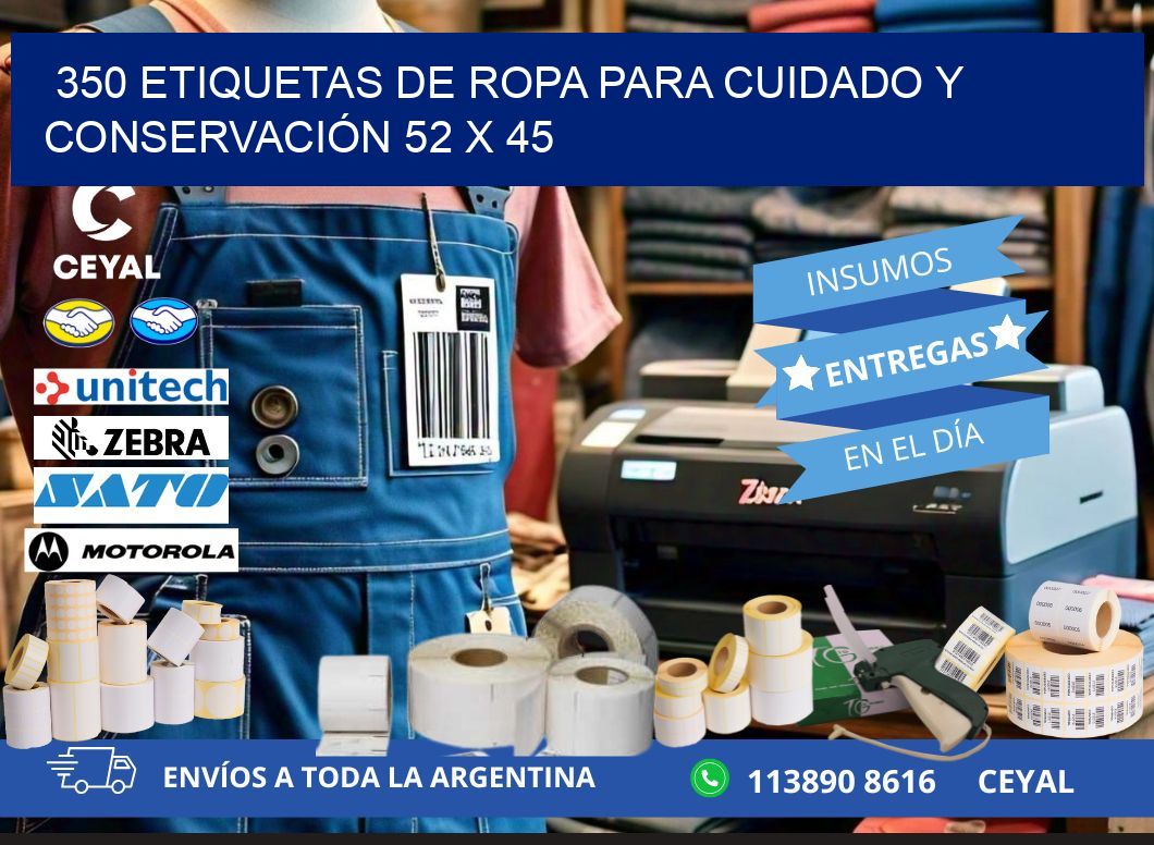 350 ETIQUETAS DE ROPA PARA CUIDADO Y CONSERVACIÓN 52 x 45