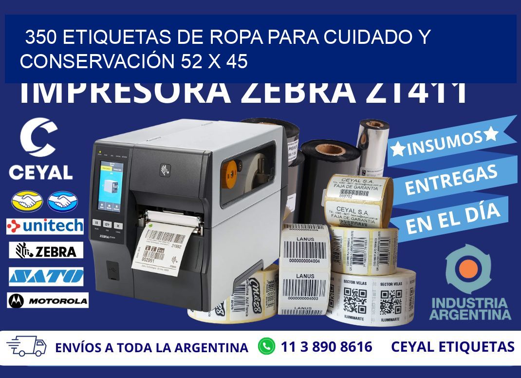 350 ETIQUETAS DE ROPA PARA CUIDADO Y CONSERVACIÓN 52 x 45
