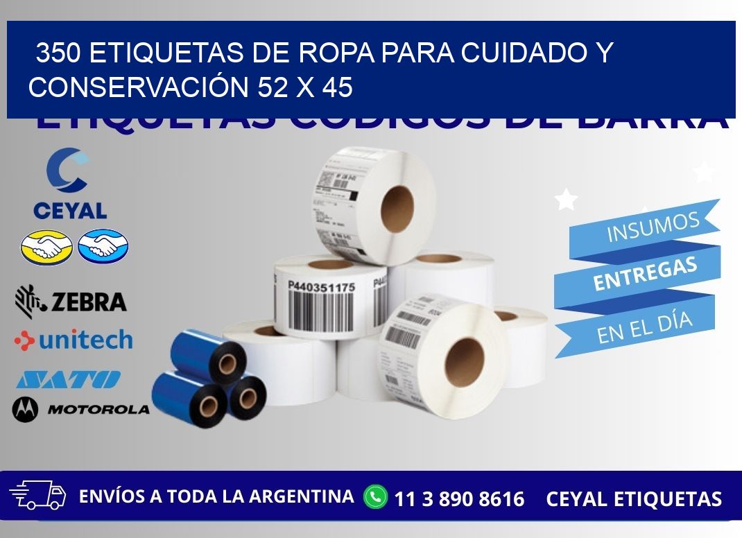 350 ETIQUETAS DE ROPA PARA CUIDADO Y CONSERVACIÓN 52 x 45