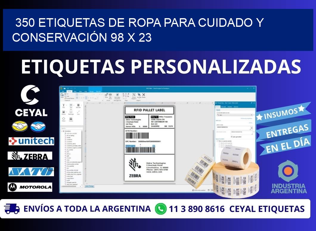 350 ETIQUETAS DE ROPA PARA CUIDADO Y CONSERVACIÓN 98 x 23