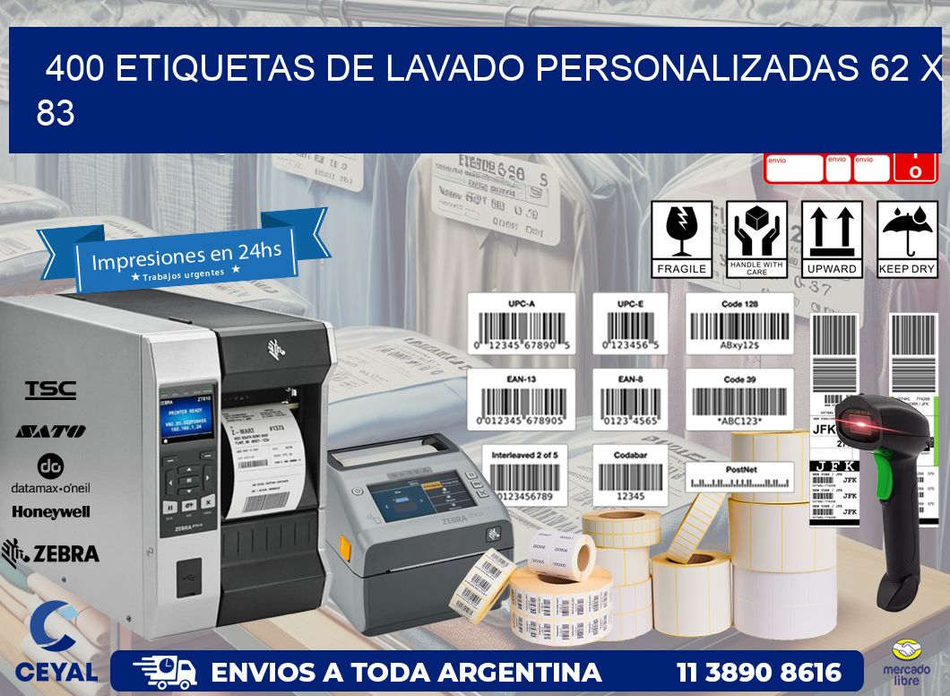 400 ETIQUETAS DE LAVADO PERSONALIZADAS 62 x 83