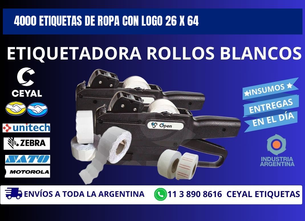 4000 ETIQUETAS DE ROPA CON LOGO 26 x 64
