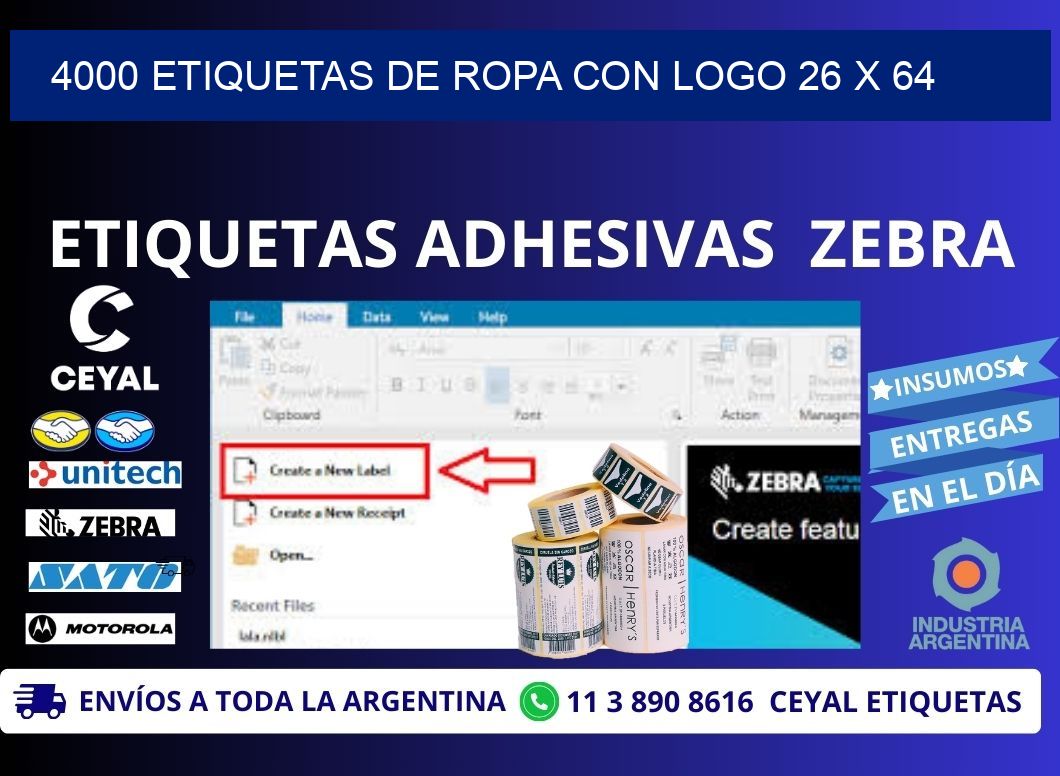 4000 ETIQUETAS DE ROPA CON LOGO 26 x 64