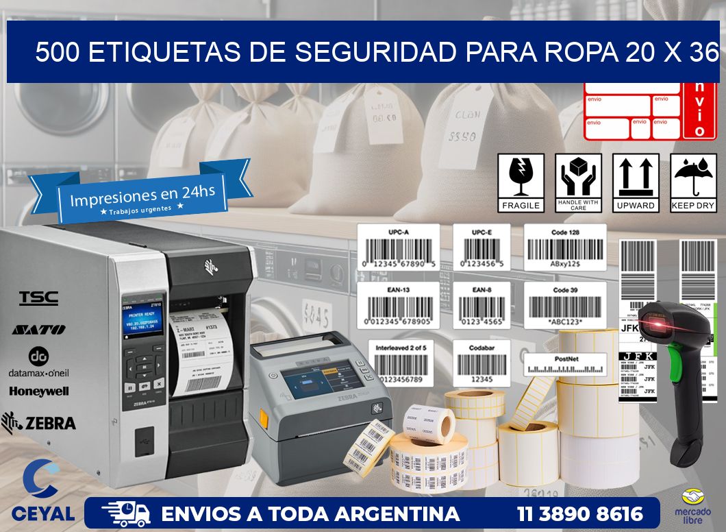 500 ETIQUETAS DE SEGURIDAD PARA ROPA 20 x 36