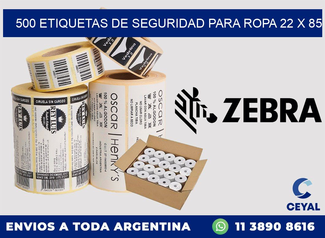 500 ETIQUETAS DE SEGURIDAD PARA ROPA 22 x 85