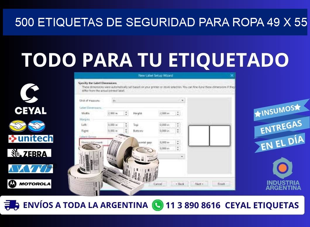 500 ETIQUETAS DE SEGURIDAD PARA ROPA 49 x 55