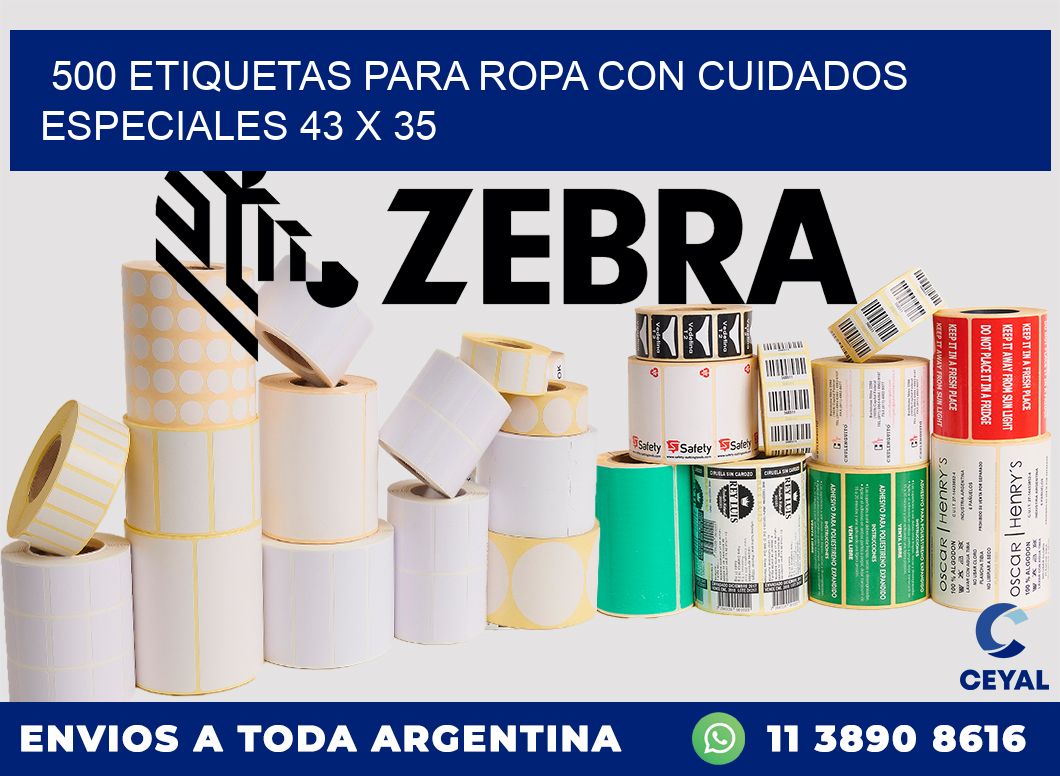 500 ETIQUETAS PARA ROPA CON CUIDADOS ESPECIALES 43 x 35