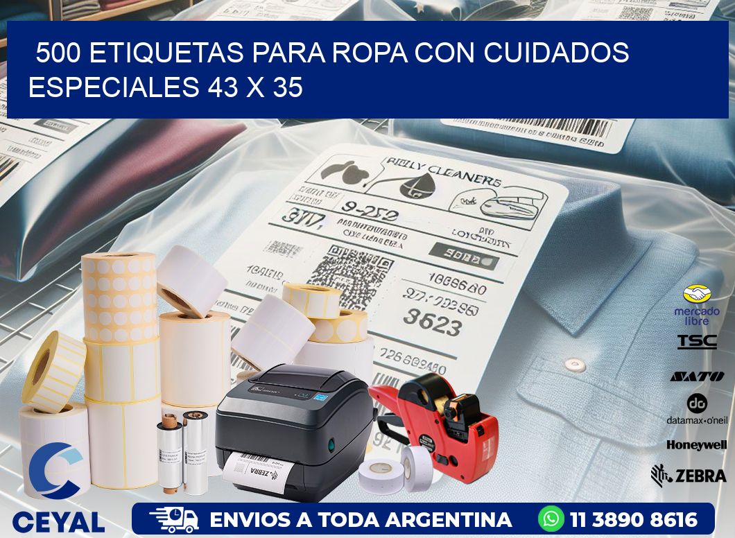 500 ETIQUETAS PARA ROPA CON CUIDADOS ESPECIALES 43 x 35