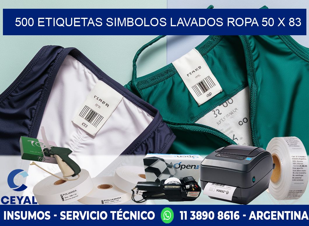 500 ETIQUETAS SIMBOLOS LAVADOS ROPA 50 x 83