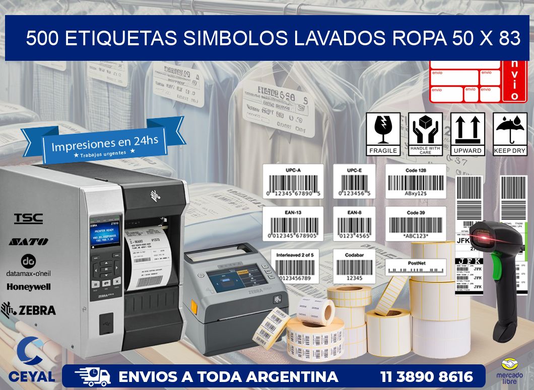 500 ETIQUETAS SIMBOLOS LAVADOS ROPA 50 x 83