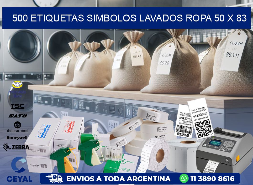 500 ETIQUETAS SIMBOLOS LAVADOS ROPA 50 x 83