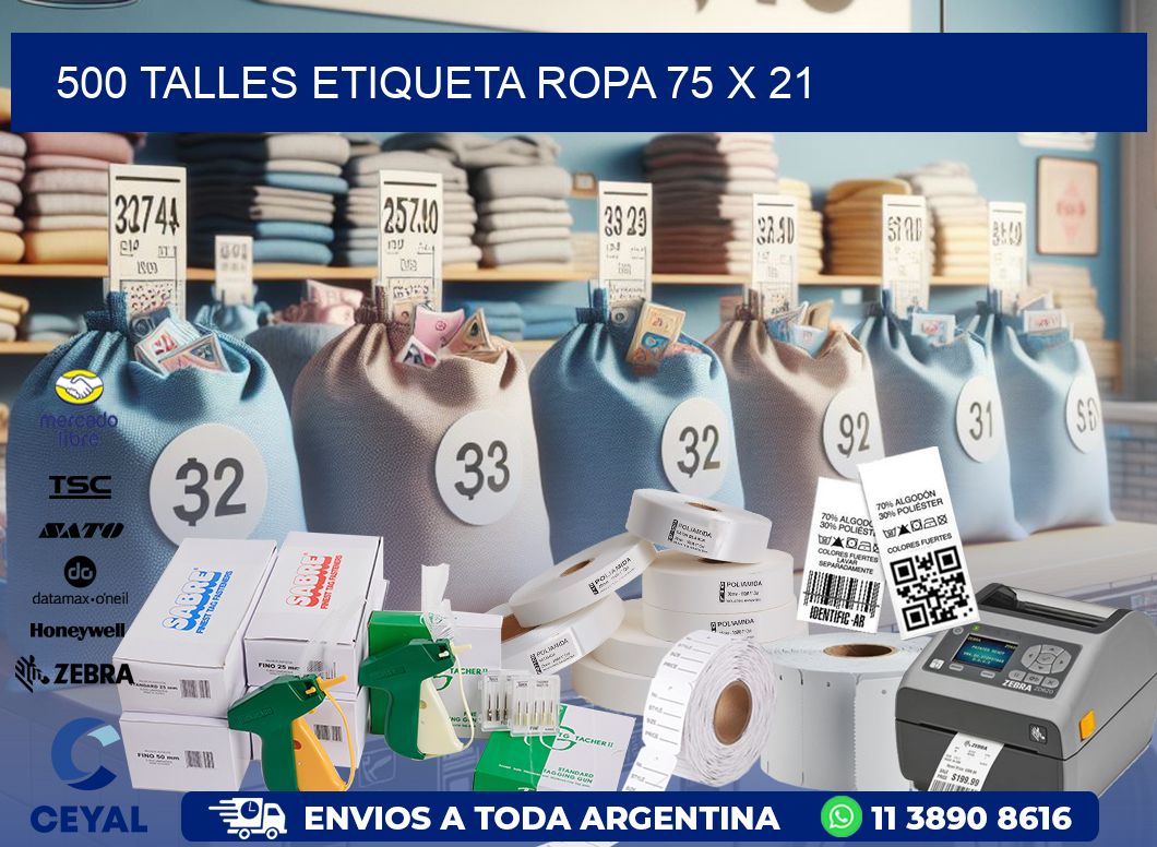 500 TALLES ETIQUETA ROPA 75 x 21