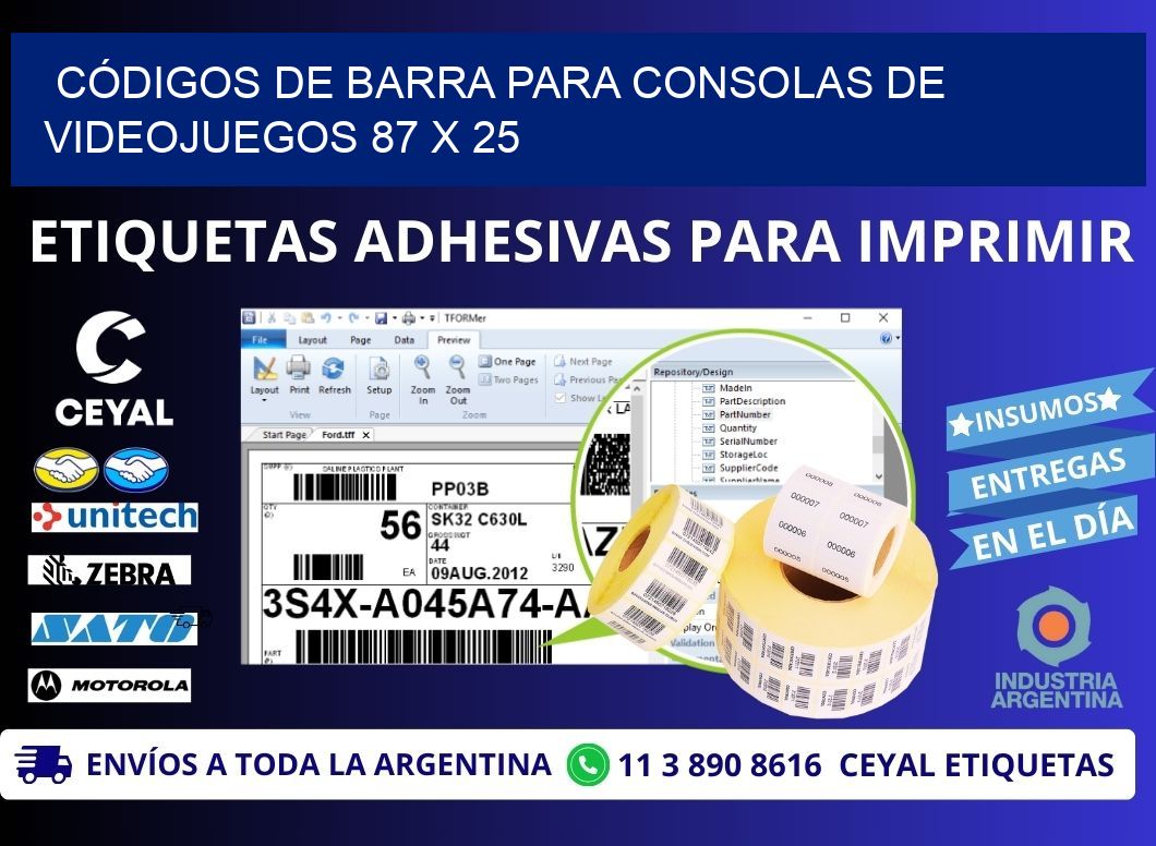CÓDIGOS DE BARRA PARA CONSOLAS DE VIDEOJUEGOS 87 x 25