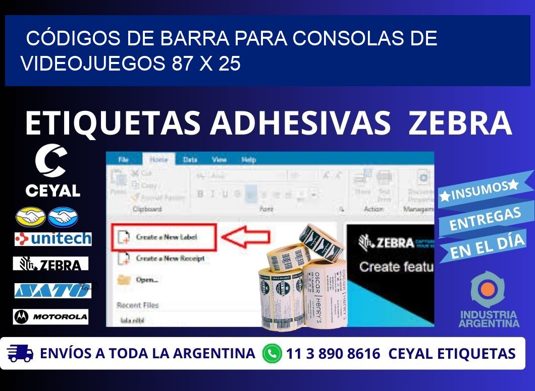 CÓDIGOS DE BARRA PARA CONSOLAS DE VIDEOJUEGOS 87 x 25