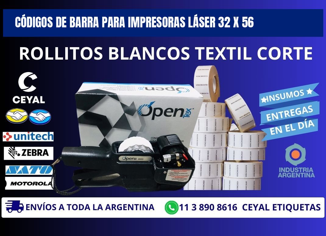 CÓDIGOS DE BARRA PARA IMPRESORAS LÁSER 32 x 56
