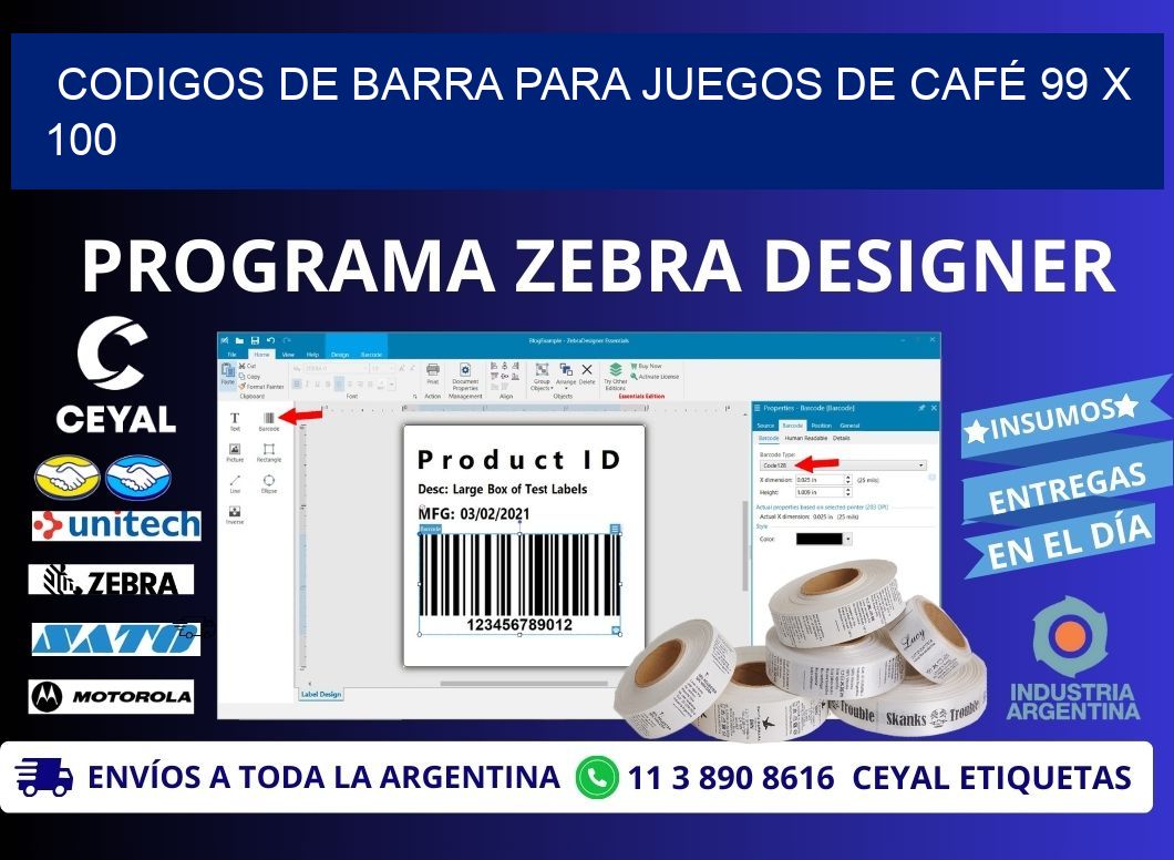 CODIGOS DE BARRA PARA JUEGOS DE CAFÉ 99 x 100