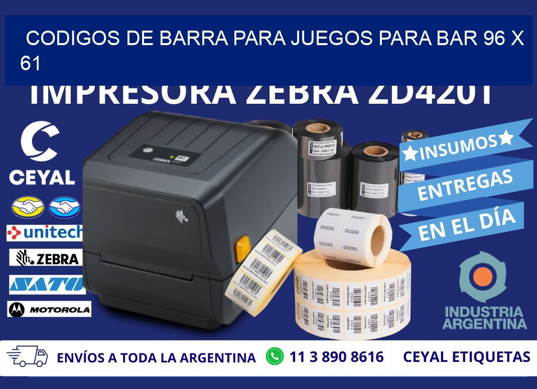 CODIGOS DE BARRA PARA JUEGOS PARA BAR 96 x 61