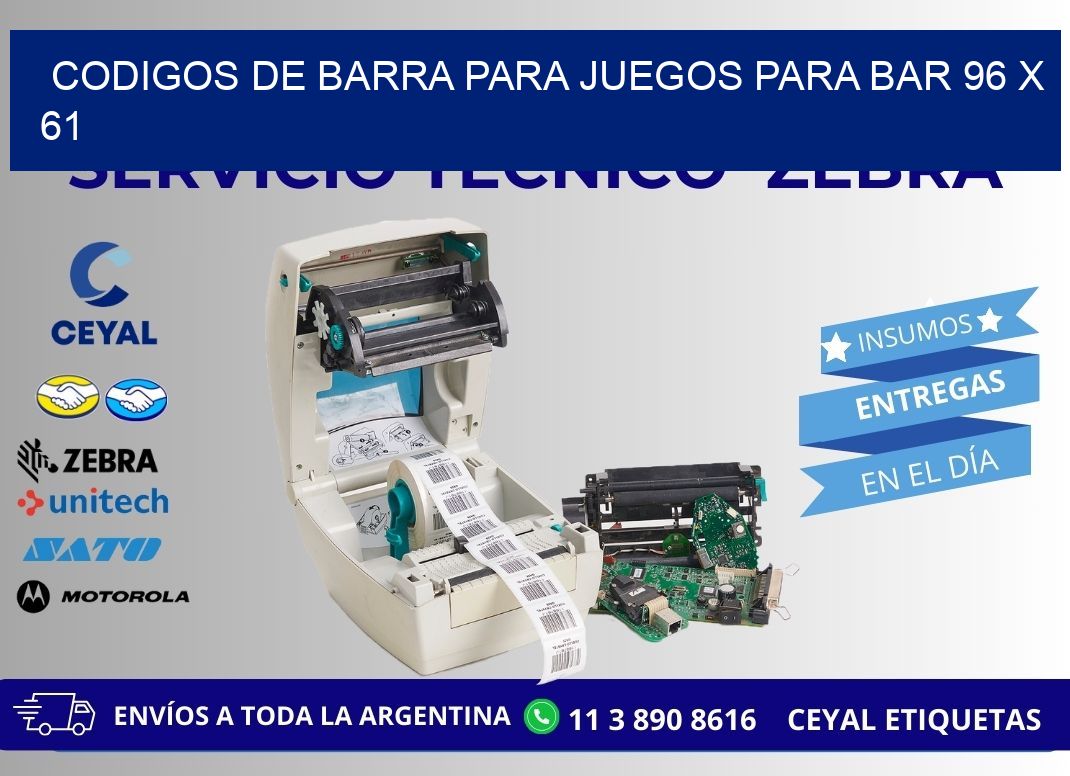 CODIGOS DE BARRA PARA JUEGOS PARA BAR 96 x 61