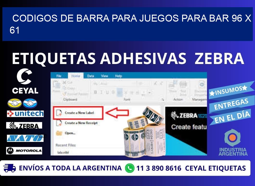 CODIGOS DE BARRA PARA JUEGOS PARA BAR 96 x 61