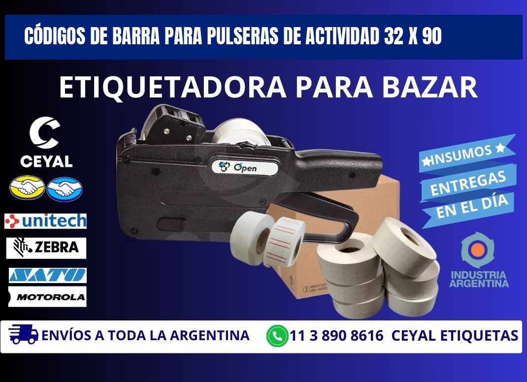 CÓDIGOS DE BARRA PARA PULSERAS DE ACTIVIDAD 32 x 90