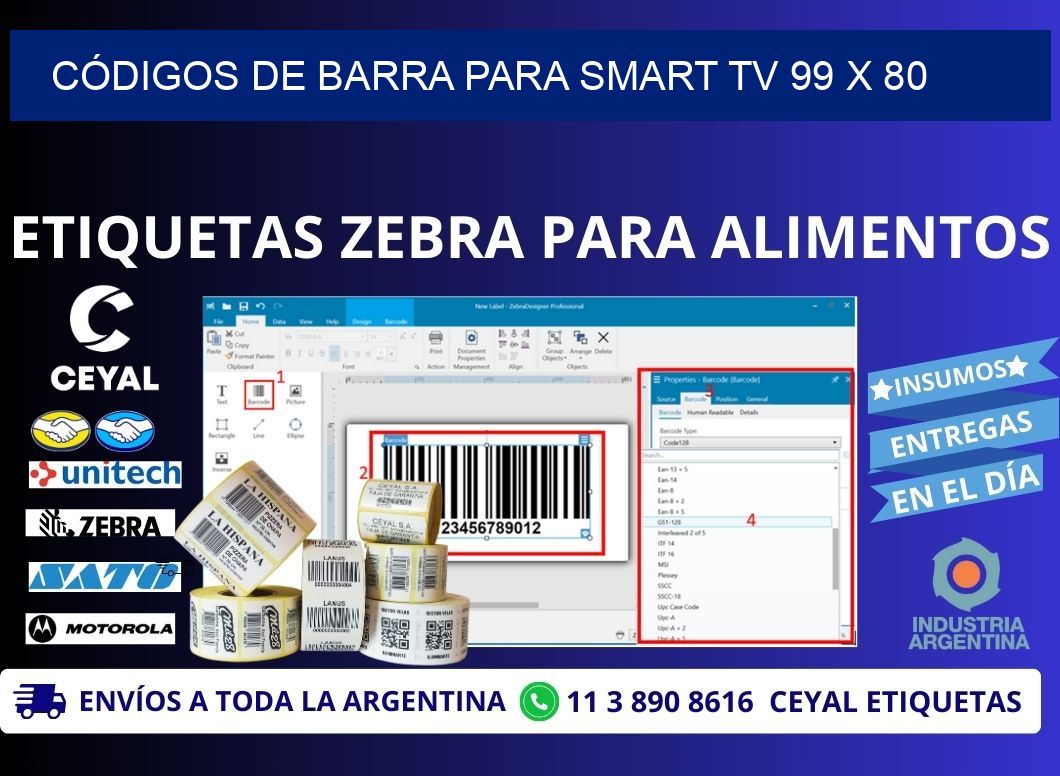 CÓDIGOS DE BARRA PARA SMART TV 99 x 80