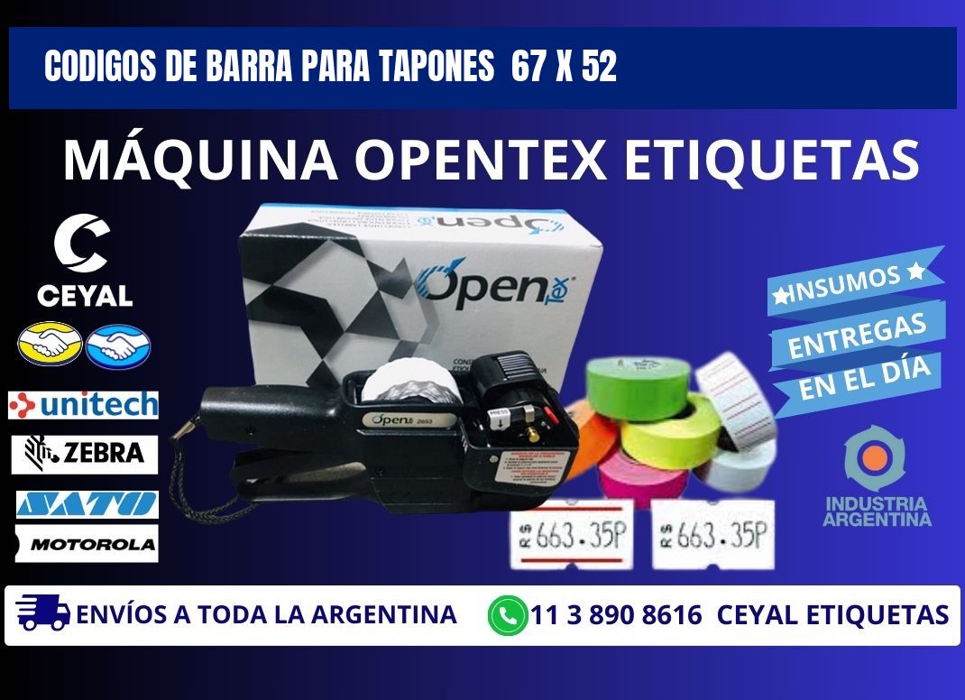 CODIGOS DE BARRA PARA TAPONES  67 x 52