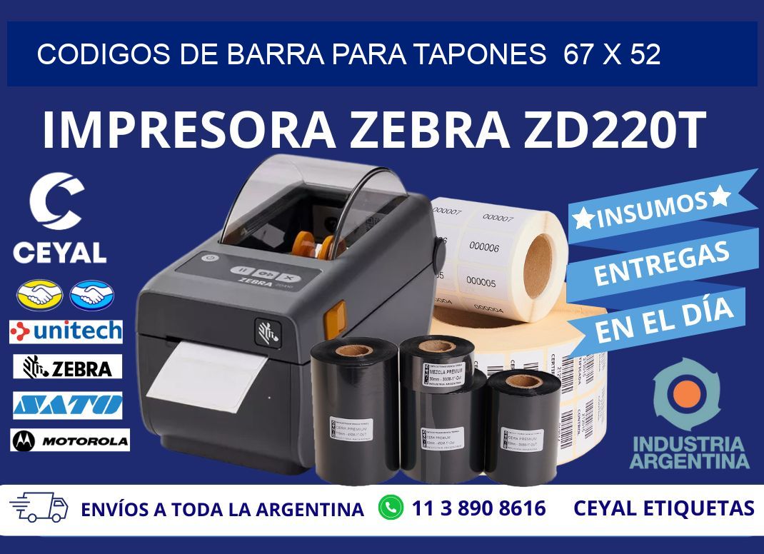 CODIGOS DE BARRA PARA TAPONES  67 x 52