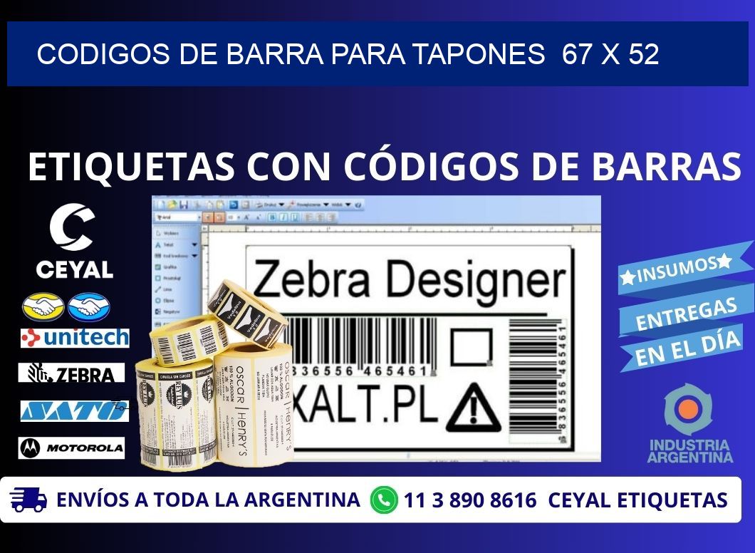 CODIGOS DE BARRA PARA TAPONES  67 x 52