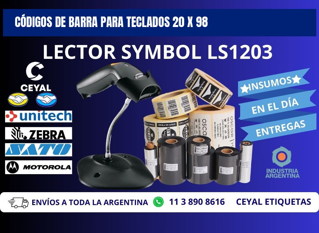 CÓDIGOS DE BARRA PARA TECLADOS 20 x 98