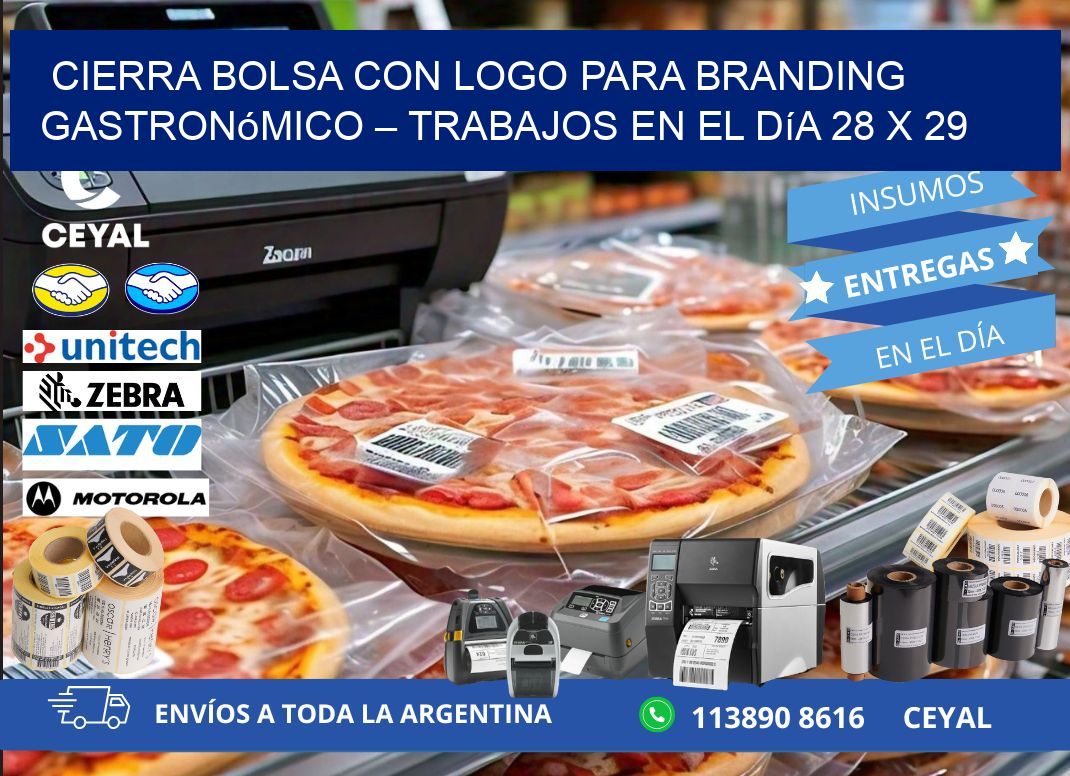 Cierra bolsa con logo para branding gastronómico – Trabajos en el día 28 x 29