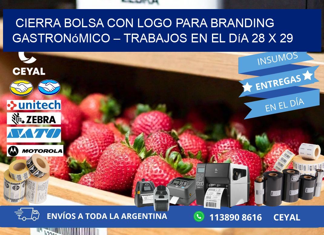 Cierra bolsa con logo para branding gastronómico – Trabajos en el día 28 x 29