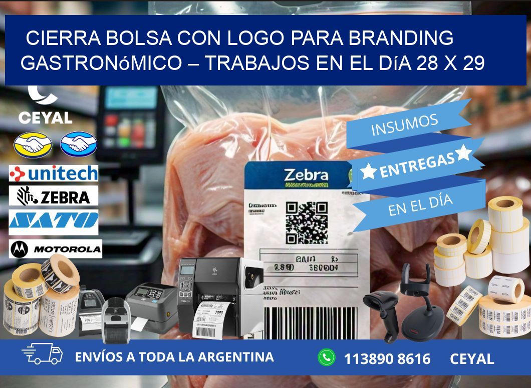 Cierra bolsa con logo para branding gastronómico – Trabajos en el día 28 x 29