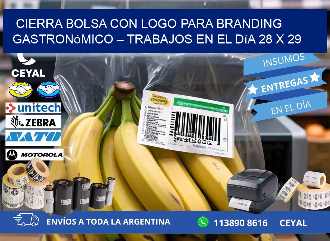 Cierra bolsa con logo para branding gastronómico – Trabajos en el día 28 x 29