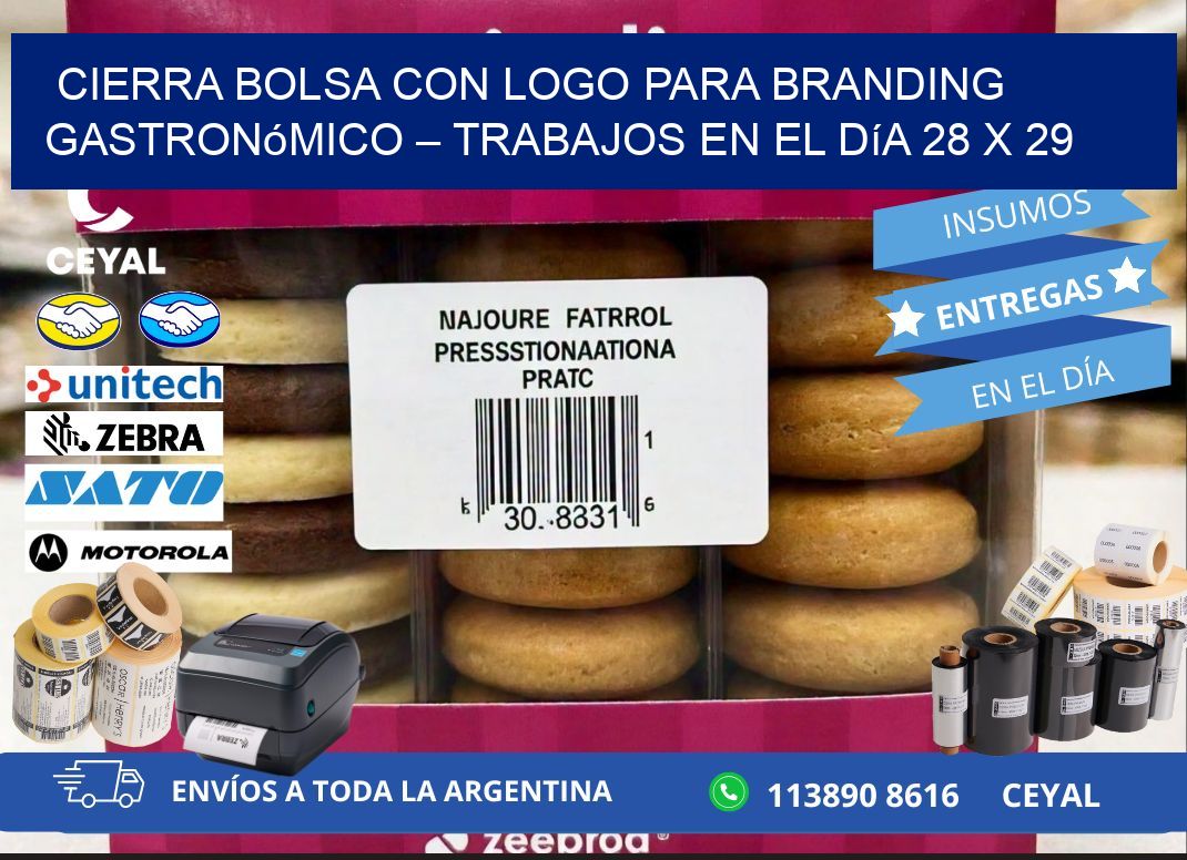 Cierra bolsa con logo para branding gastronómico – Trabajos en el día 28 x 29