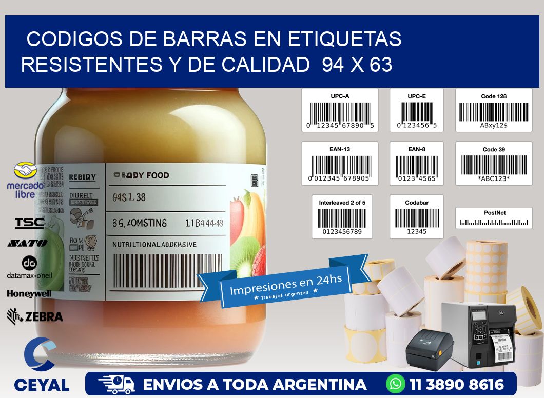Codigos de Barras en Etiquetas Resistentes y de Calidad  94 x 63