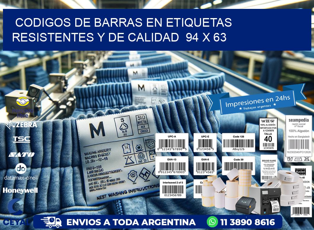 Codigos de Barras en Etiquetas Resistentes y de Calidad  94 x 63