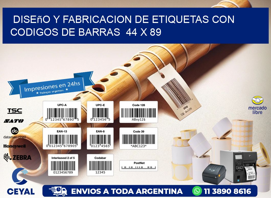 Diseño y Fabricacion de Etiquetas con Codigos de Barras  44 x 89