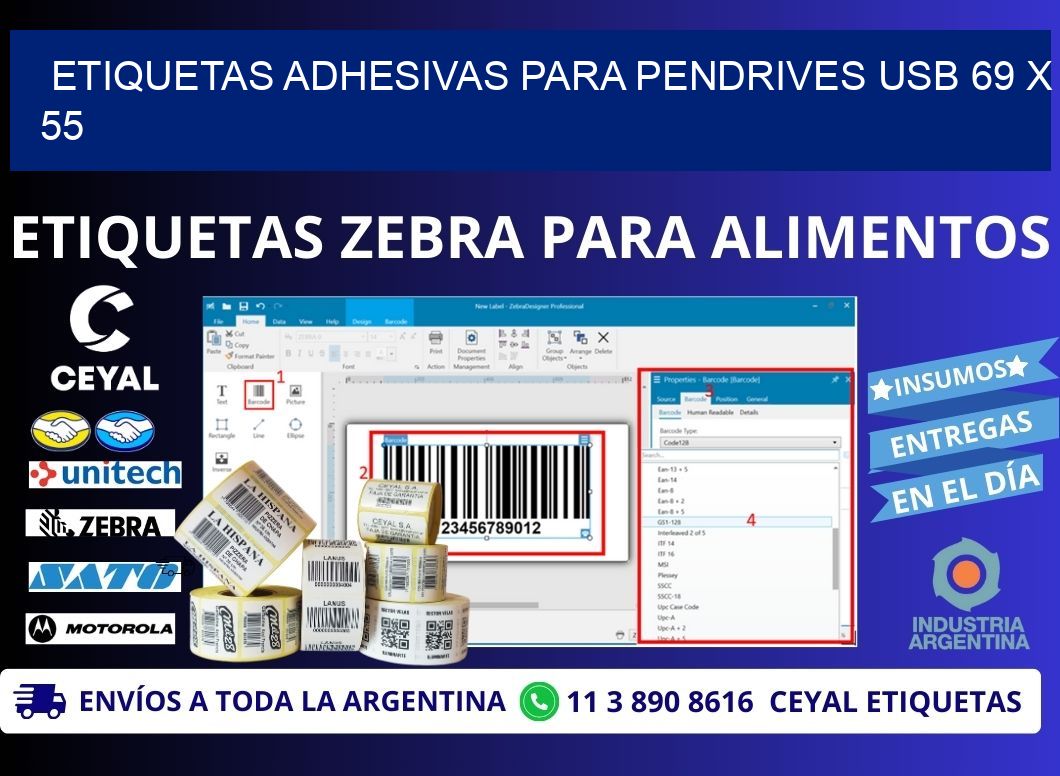 ETIQUETAS ADHESIVAS PARA PENDRIVES USB 69 x 55